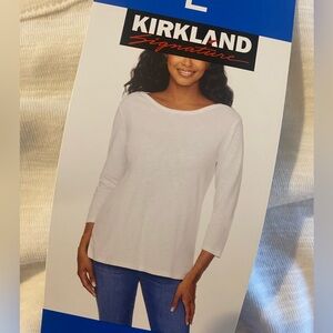 Kirkland Signature White 3/4 Length Sleeved Slub Tee Size L NWT